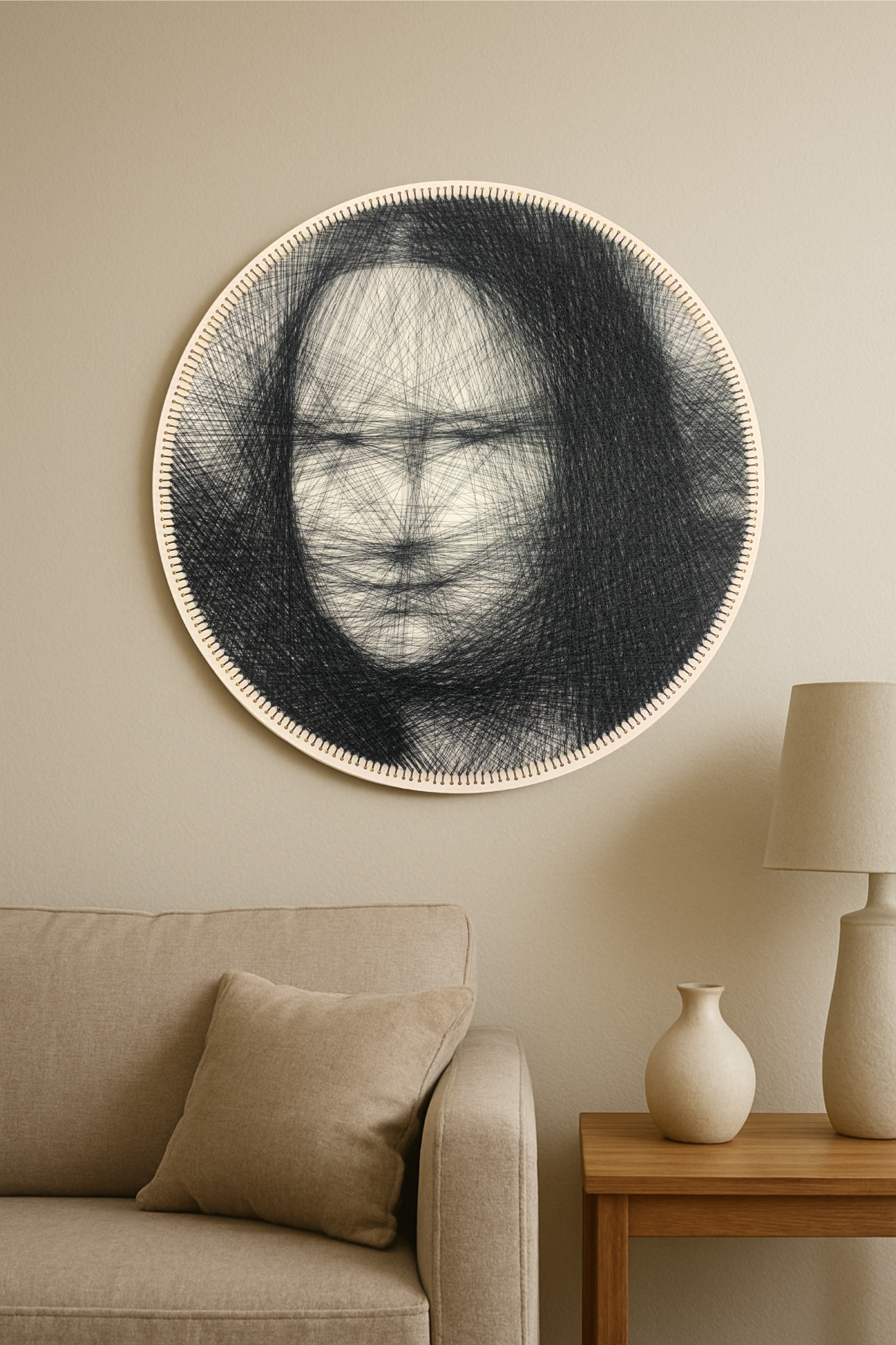 Mona Lisa String Art – Geometric Thread Portrait, Modern Wall Hanging